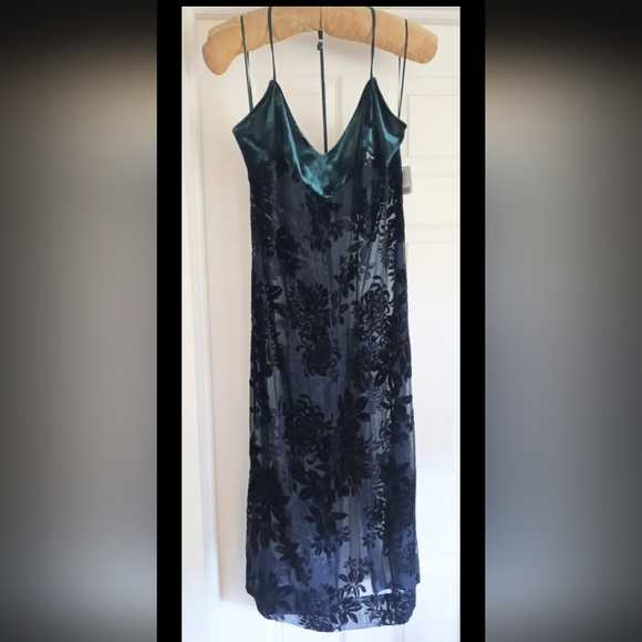 Free People Intimately emerald&navy velour trim maxi slip xs - Picture 3 of 13
